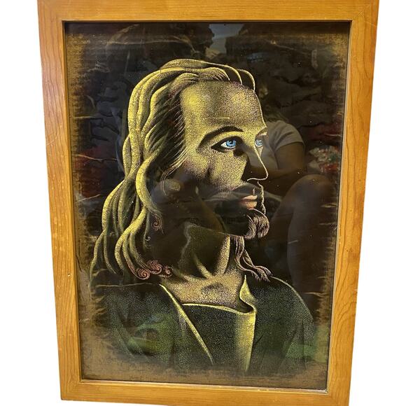 VTG Head of Jesus Christ Velvet Print Warner Sallman 1940 Kriebel & Bates Frame - Picture 1 of 6